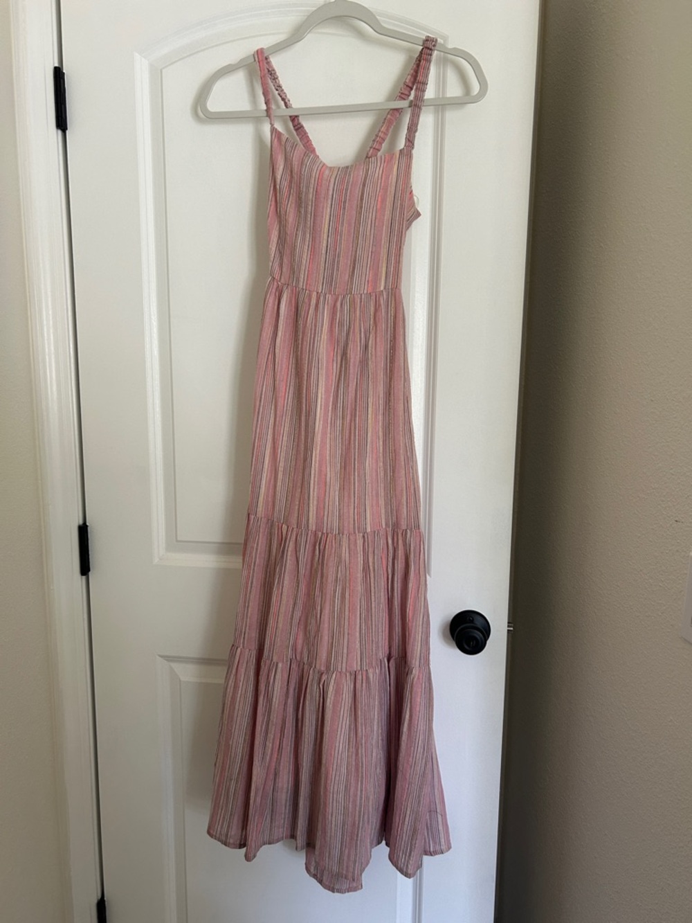 Lush Pink Striped Tiered Maxi Dress with bow back
